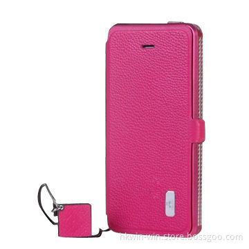 Luxury Aluminum Metal Bumper Case for iPhone 5/5S, with Cow Leather Cover